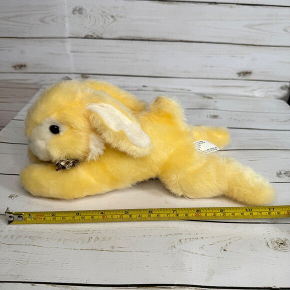 Fukei Industrial Cream Rabbit Plush 12" Stuffed Animal w/ Brown Checkered Bow - Picture 7 of 7